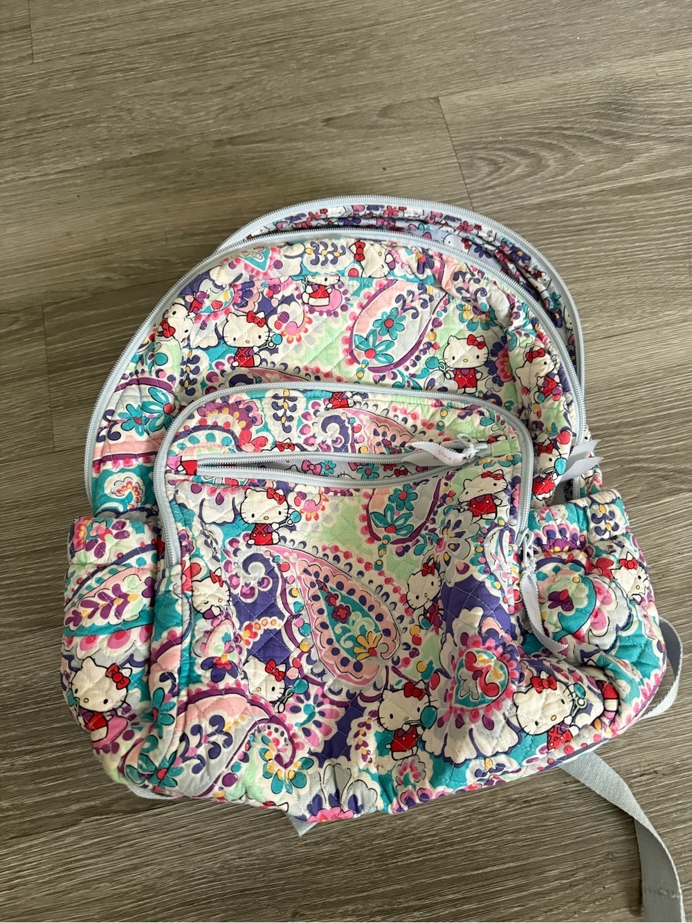 Hello Kitty Floral Paisley Quilted campus Backpack - Pink, Purple, Teal